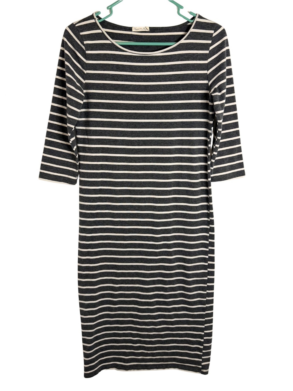 Heart Hips 3/4 Sleeve Striped Form Fitting Midi Dress Size Large